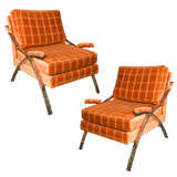 Oh So 70
s!  Pair of  orange fabric and chrome chairs